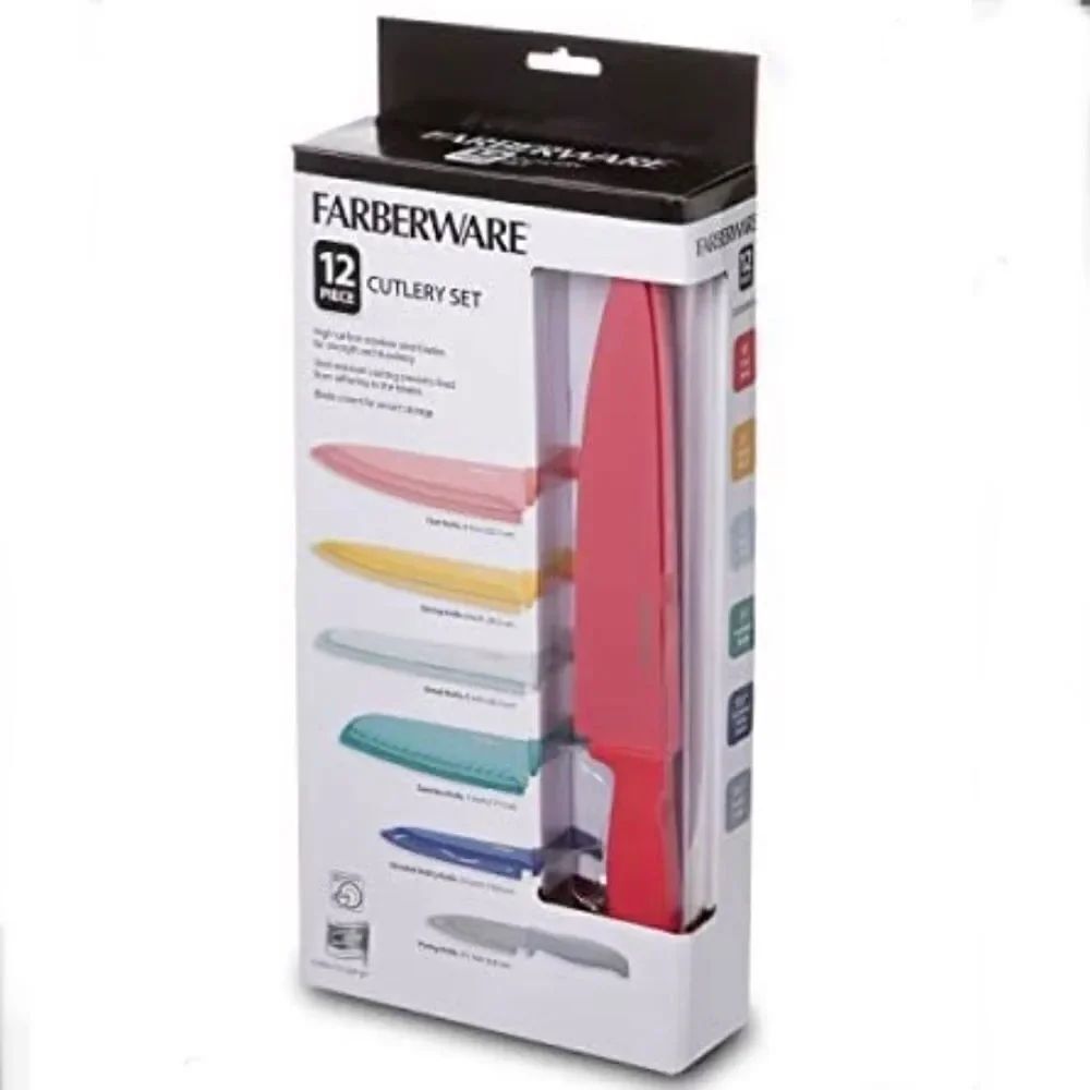New in Box Farberware Resin Cutlery Knife Colorful Pastel Cool 12-piece Set